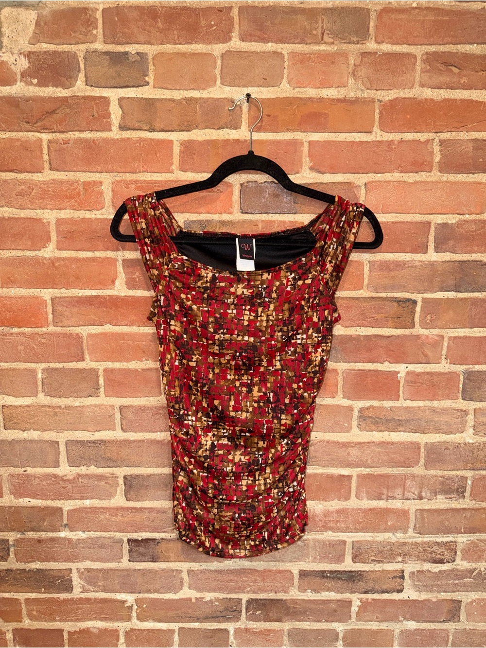 Wrapper Red, Gold, Black & Cream Abstract Print Top